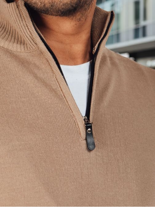 Moderní hnědý pánský svetr na zip