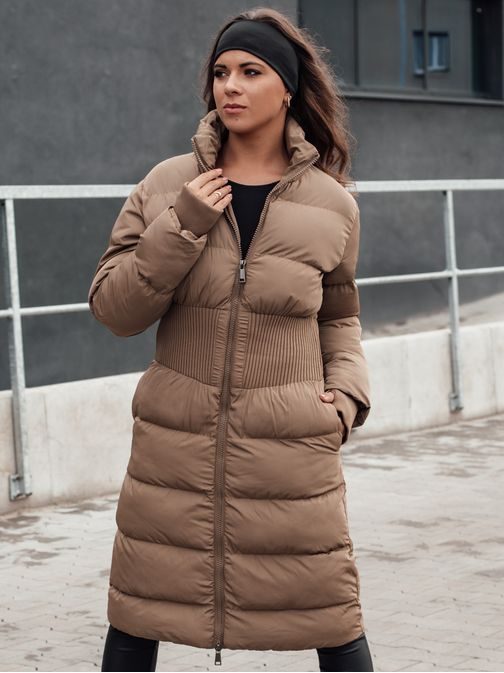 Dámská dlouhá béžová prošívaná zimní bunda Fabwarm