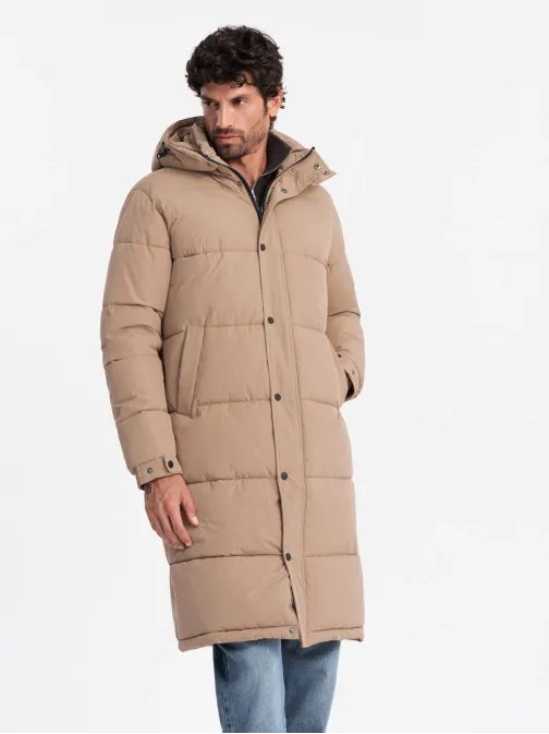 Nadčasová prošívaná béžová pánská parka V2 JALJ-0190