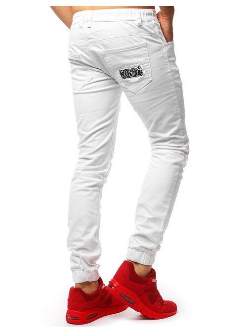Bílé pánské jogger kalhoty s nášivkami