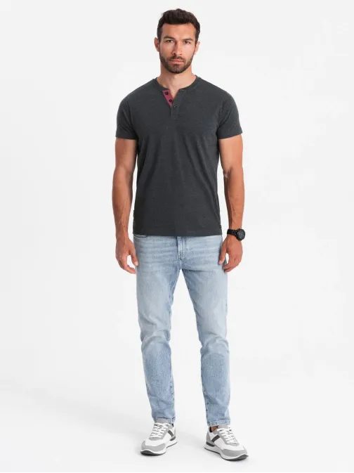 Černé pánské tričko s knoflíky V4 TSCT-0155