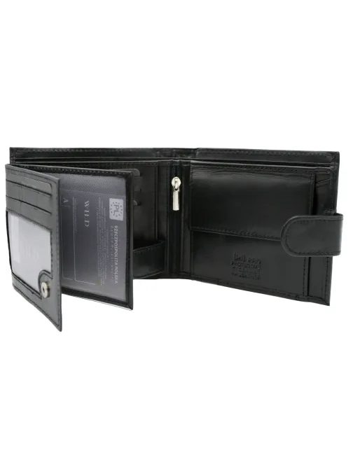 Černá kožená pánská peněženka s přezkou