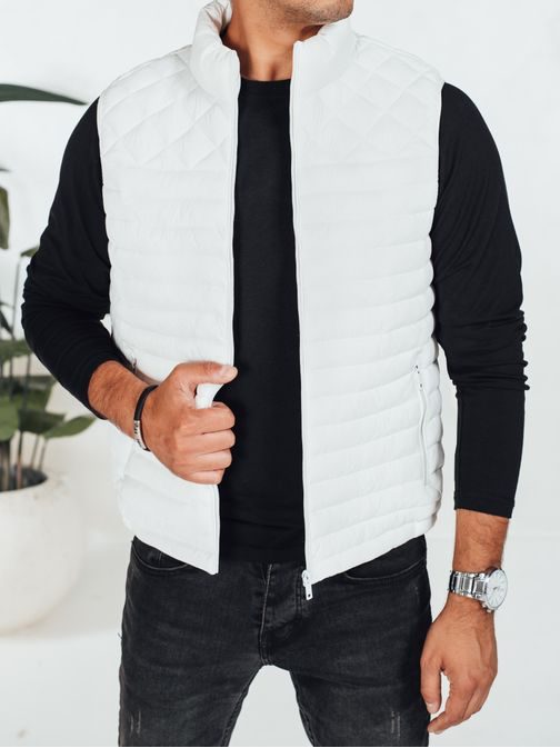 Moderní bílá pánská vesta bez kapuce
