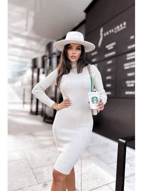 Svetrové elegantní světle béžové šaty Dreamy