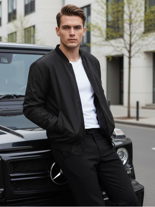 Módní pánská přechodná bunda v černé barvě