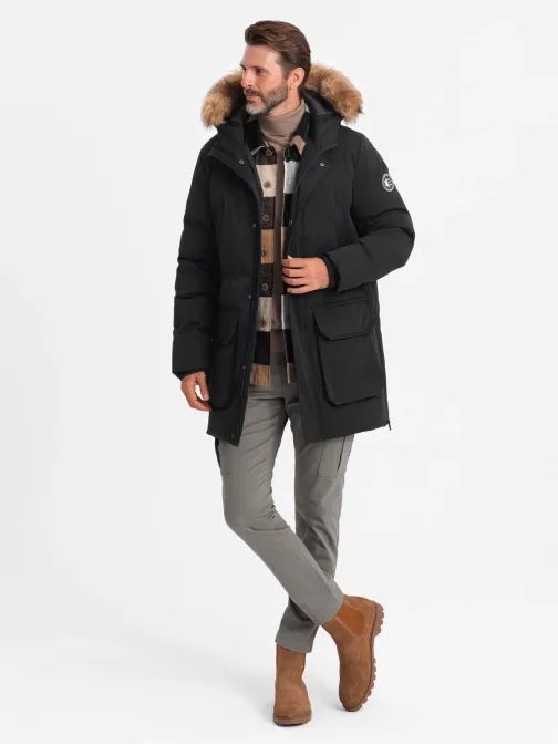 Moderní černá pánská parka na zimu V3 JALJ-0184
