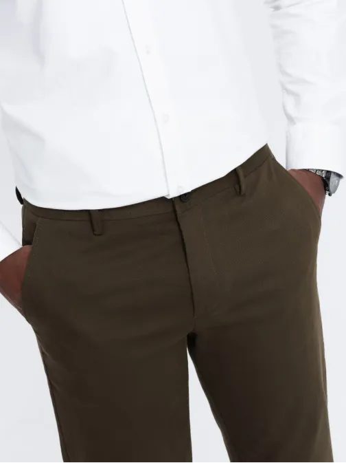 Chinos olivové kalhoty klasického střihu s jemnou texturou V4 PACP-0190