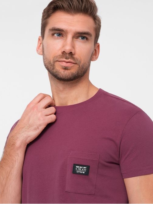 Trendy tričko s ozdobnou kapsou tmavě růžové V5 TSCT-0109