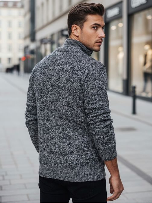 Trendy vzorovaný šedý pánský svetr