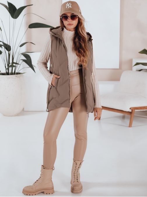 Módní béžová dámská prošívaná vesta