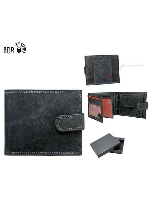 Grafitovo-černá kožená peněženka s přezkou
