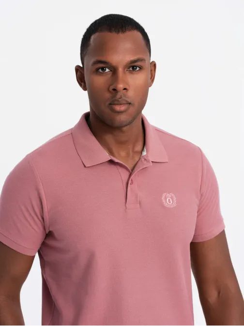 Bavlněná jednobarevná pánská polokošile růžová v7 om-pobs-0100