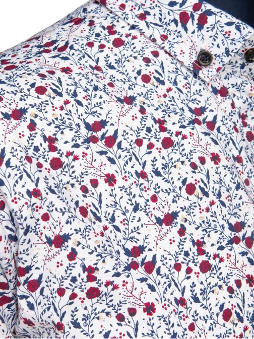 Bílá pánská košile s květinovým originálním potiskem