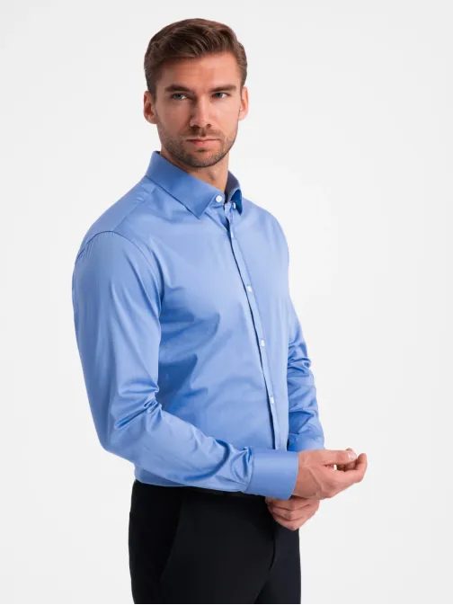 Módní modrá hladká slim-fit košile V2 SHOS-0176