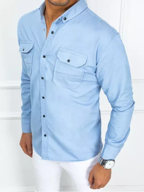 Trendy nebesky modrá košile s kapsami