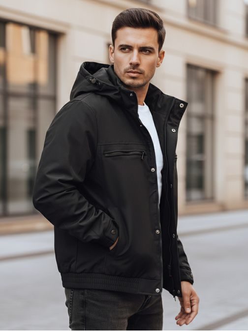 Pánská přechodná černá bunda s kapucí