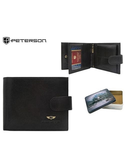 Černá kožená elegantní peněženka s přezkou Peterson