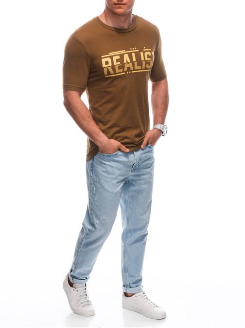 Hnědé tričko s nápisem Realist S1928
