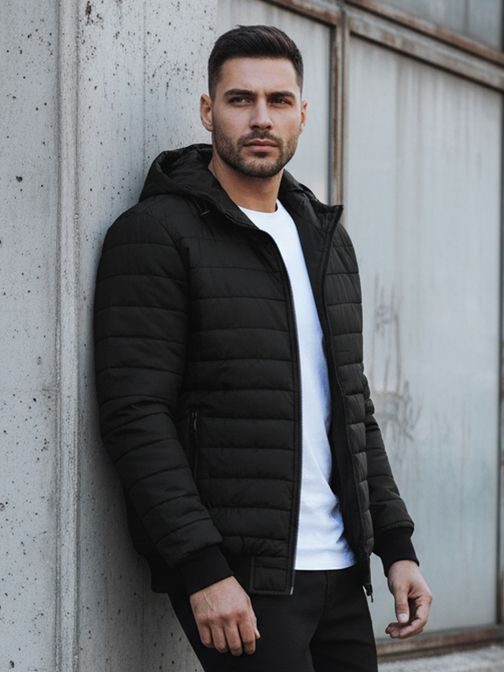 Atraktivní prošívaná pánská bunda v černé barvě
