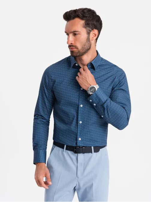 Zajímavá modrá košile s trendy vzorem V4 SHCS-0151