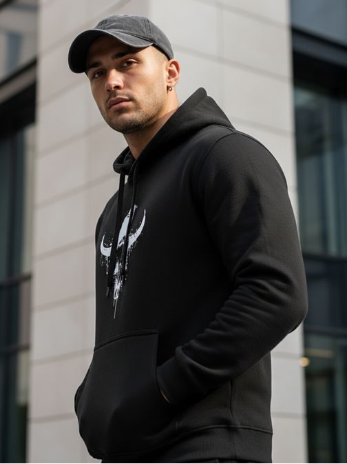 Černá mikina s trendy potiskem