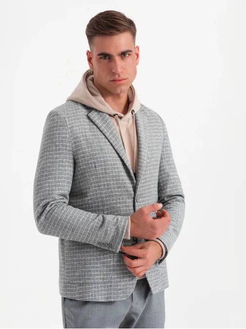 Originální šedé sako s jedinečným vzorem V1 BLZB-0117