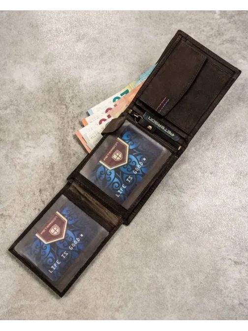 Kožený hnědý set - peněženka a klíčenka