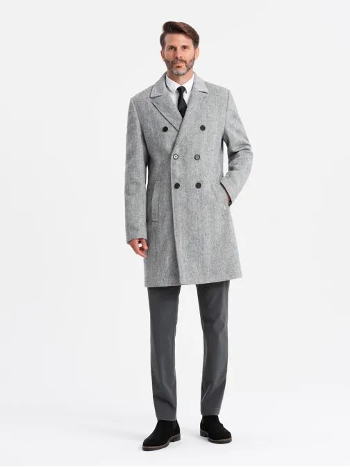 Elegantní pánský šedý dvouřadový kabát V1 COWC-0118