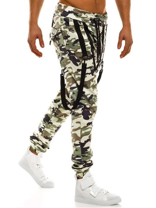 Trendy světlé maskáčové jogger kalhoty s kšandy ATHLETIC 0920