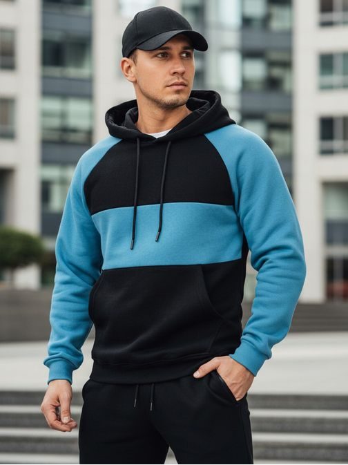 Pánská modrá a černá mikina s kapucí