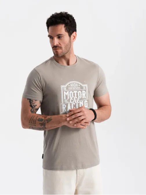 Popelavé tričko s moto potiskem V3 TSPT-0125