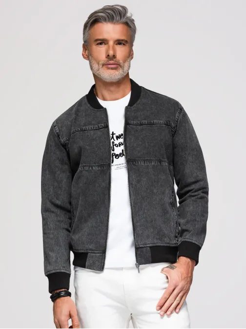 Riflová černá bunda v bomber stylu C558