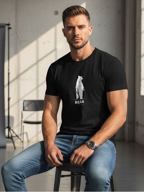 Černé tričko s potiskem medvěda