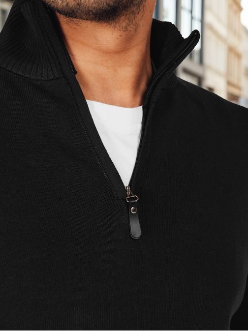 Moderní černý pánský svetr se zipem