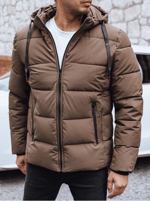 Trendy zimní bunda s kapucí v hnědé barvě