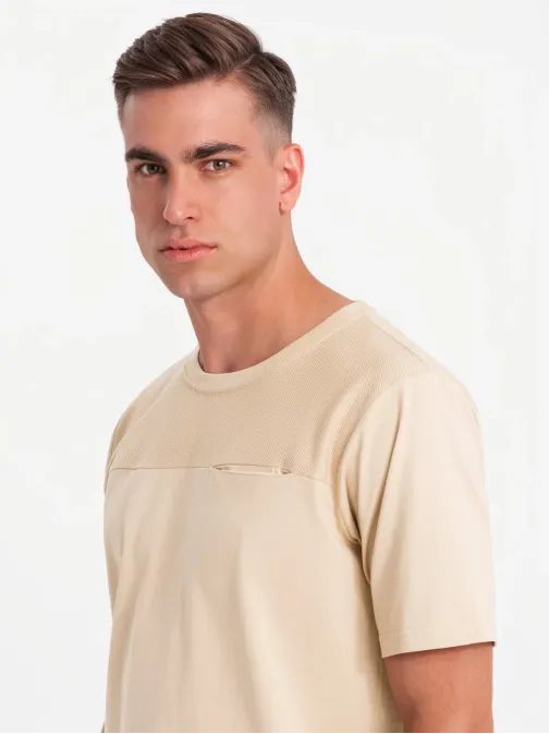 Jedinečné béžové tričko s kapsou V1 TSCT-0171