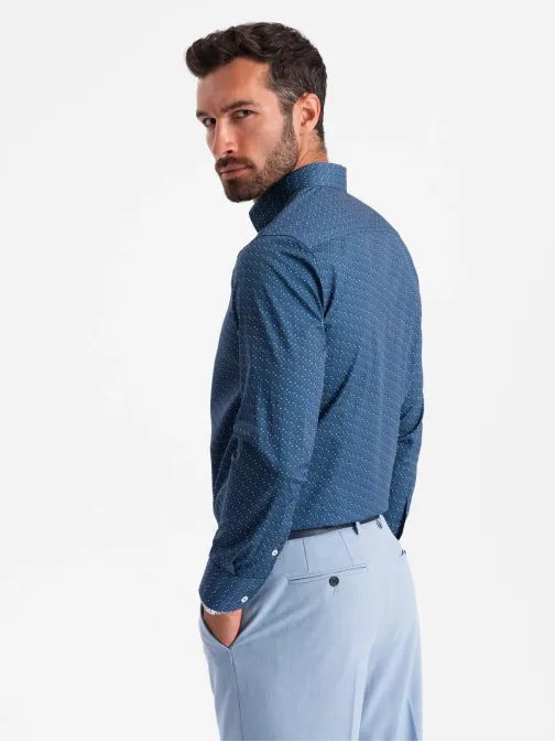 Zajímavá modrá košile s trendy vzorem V4 SHCS-0151