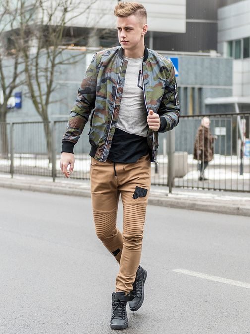 Trendy tmavá maskáčová pánská bunda styl bomber NATURE 4372