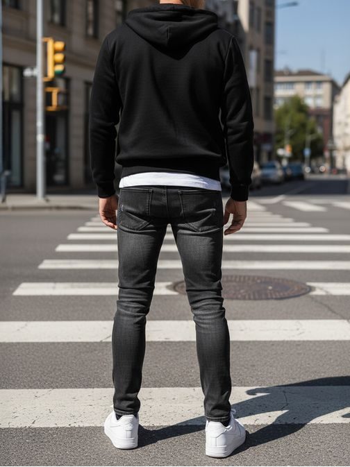 Černé trendy slim fit rifle s lebkami