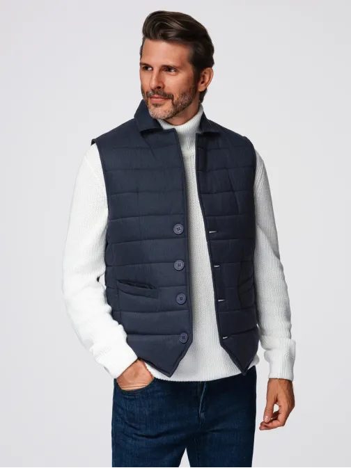 Pánská tmavě modrá prošívaná elegantní vesta V3 JAVJ-0275