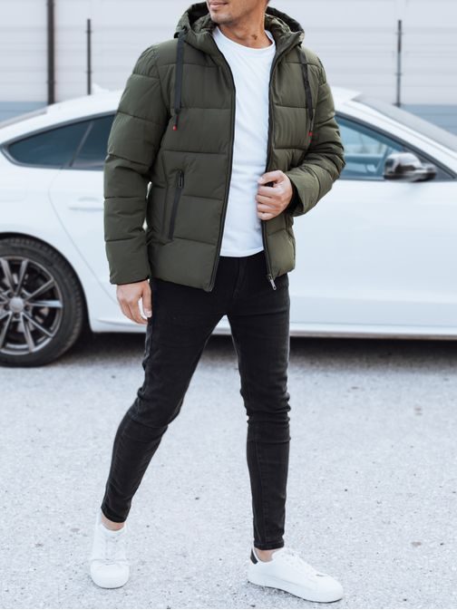 Trendy zimní bunda s kapucí v zelené barvě