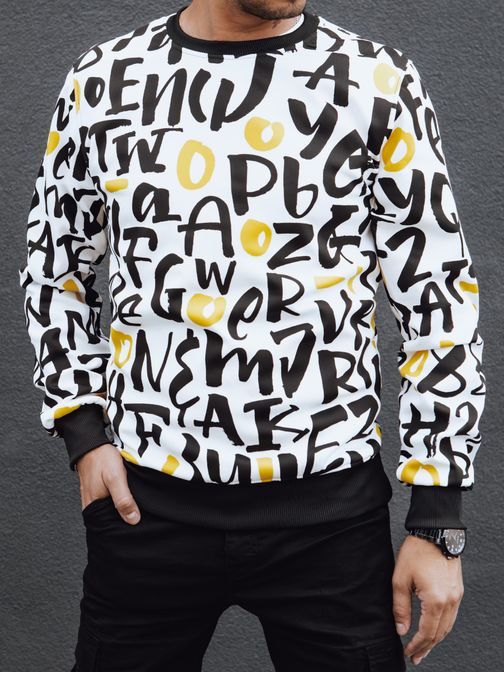 Moderní bílá mikina s potiskem a bez kapuce