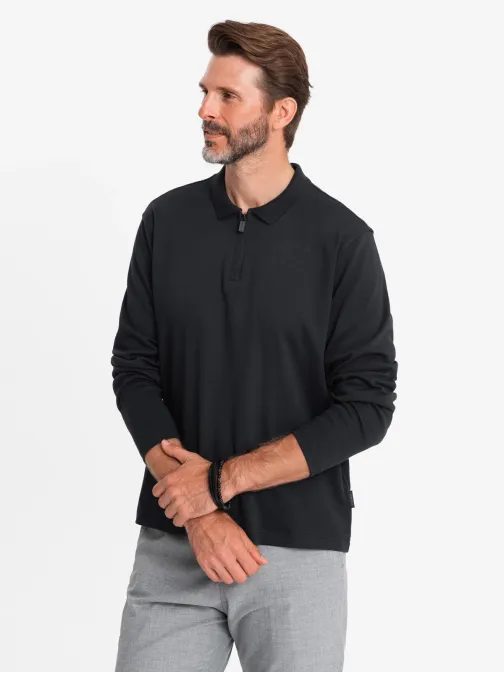 Pánská černá polokošile na zip V8 POLS-0130