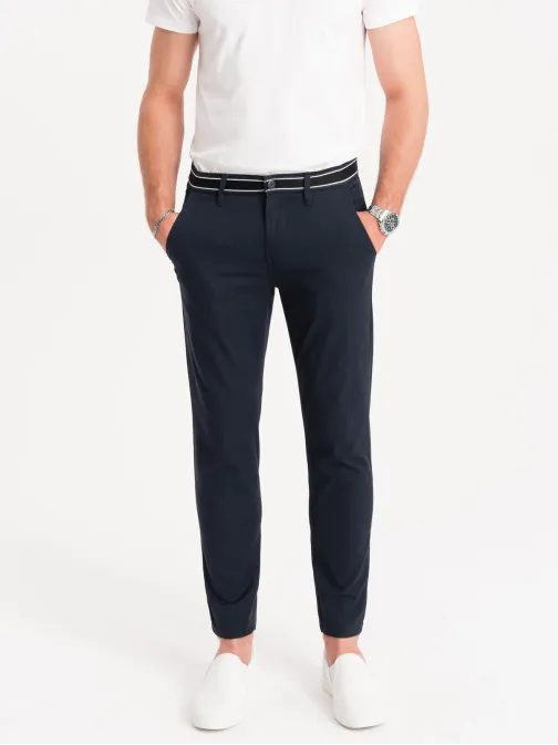 Tmavě modré chinos kalhoty s ozdobným pasem V2 PACP-0118