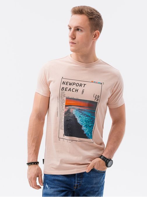 Bavlněné růžové tričko Newport Beach S1434 V-15B