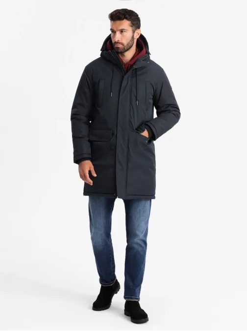 Klasická černá pánská parka na zimu V6 JALP-0166