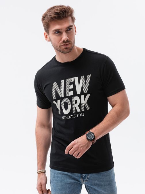 Černé tričko s potiskem New York S1434 V-24C