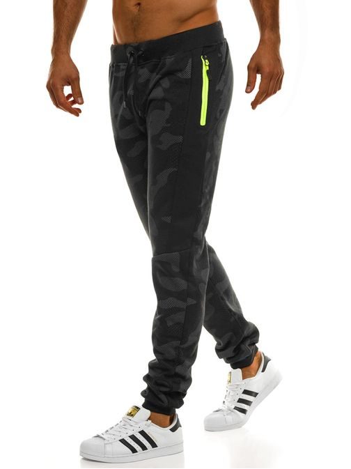 Černé maskáčové jogger kalhoty s výraznými zipy J.STYLE AK33