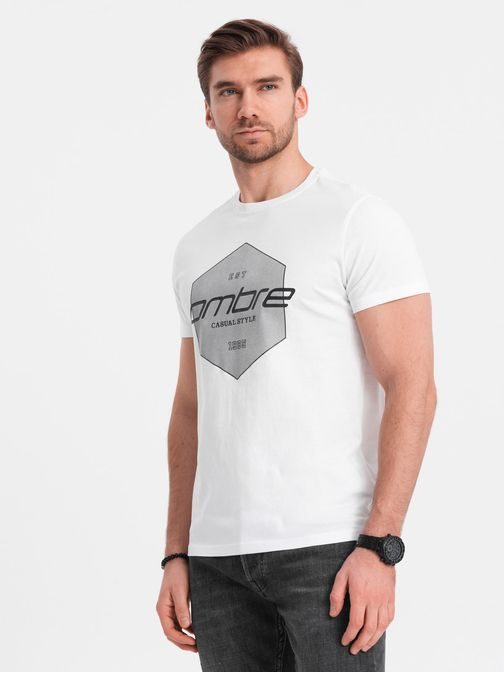 Jedinečné bílé tričko s logem V1 TSPT-0141