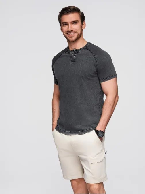 Černé tričko se sepraným vzorem na knoflících V1 TSWT-0150